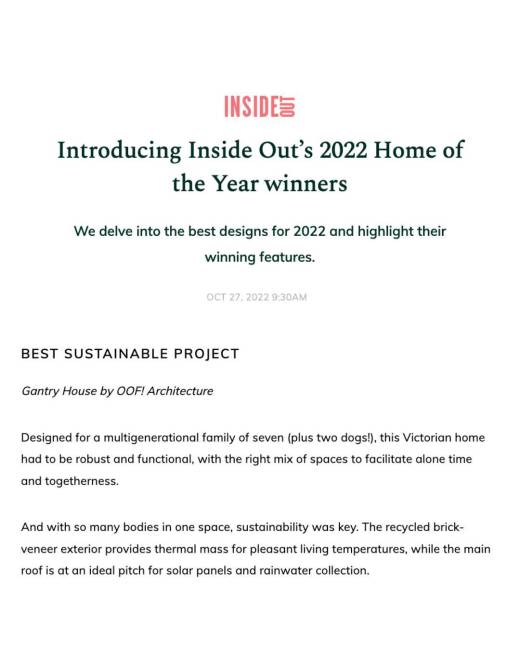 Inside Out 2022 Home of the Year winners